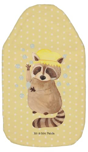Mr. & Mrs. Panda Wärmflasche Waschbär - Geschenk, Gute Laune, Tiermotive, lustige Sprüche, Wärmekissen, Seifenblasen, Tiere, Wärmflasche mit Bezug,