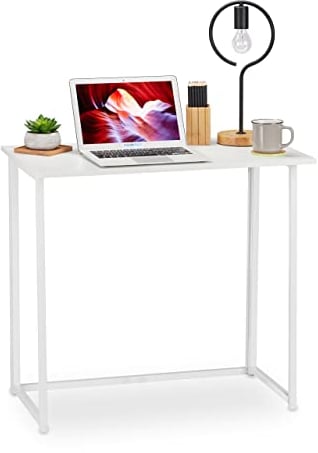 Relaxdays Schreibtisch klappbar, platzsparender Bürotisch zum Klappen, Home Office, Jugendzimmer, 74,5 x 80 x 45cm, weiß