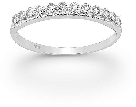 eeddoo® Damen Prinzess-Ring aus Sterling Silver 925 Diadem Krone mit Kristallen verziert (59 (18.8))