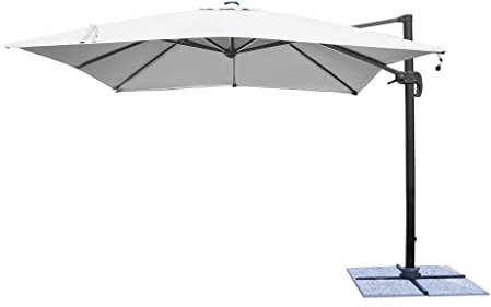 milani home - Ombrellone 3x3 Da Giardino Luce Incorporata Con Palo Decentrato Laterale A Braccio Dotato Di Led Colore Grigio