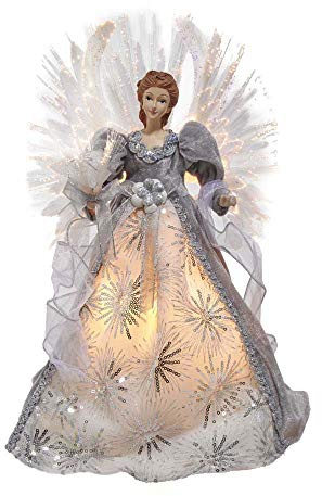Kurt S. Adler Kurt Adler 16-Inch Fiber Optic White, Silver, and Gray Angel Tree Topper Weihnachtsbaumspitze, Mehrfarbig