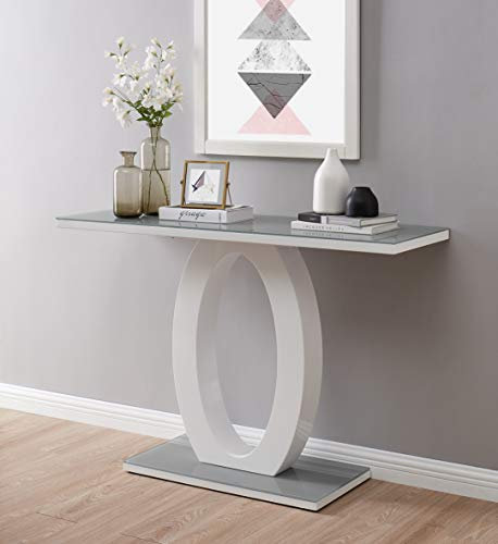 Furniturebox UK Console Table - Giovani Modern Small Slim Sized Side Table with A Beautiful High Gloss Finish - Perfect For Living Room, Hallway, Sofa Side (Grey/White Console Table)