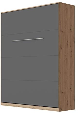 SMARTBett Standard 90x200 120x200 140x200 160x200 | Schrankbett, Wandbett, Wandklappbett fürs Gästezimmer, Büro, Wohnzimmer, Schlafzimmer Wildeiche/Anthrazit 160 Vertikal