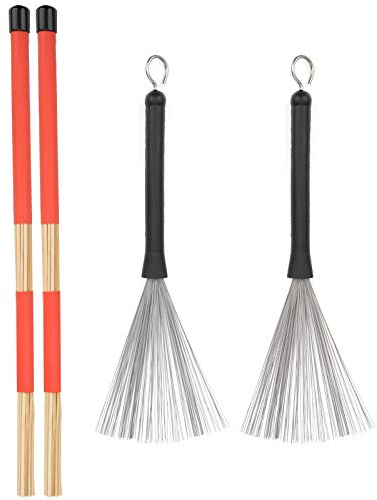 Keenso Drum Sticks Set, Drum Stick Pinsel Set Jazz Retractable Metal Wire 19 Beam Rod + Plüschtasche Percussion Zubehör