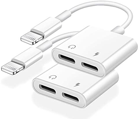 Belcompany Dual Lightning Adapter & Splitter for iPhone, Dongle Headphones Adapter Aux Cord 4 in 1 Music+Charge+Call+Volume Control Compatible for iPhone12/11/11 Pro/XS/XR /8