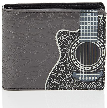 Shag Wear Geldbörse Herren Portemonnaie Groß mit Riessverschluss Münzfach 9 Fächer PU Leder Geldbeutel für Männer Brieftasche Wallet Portmonee - Gitarre
