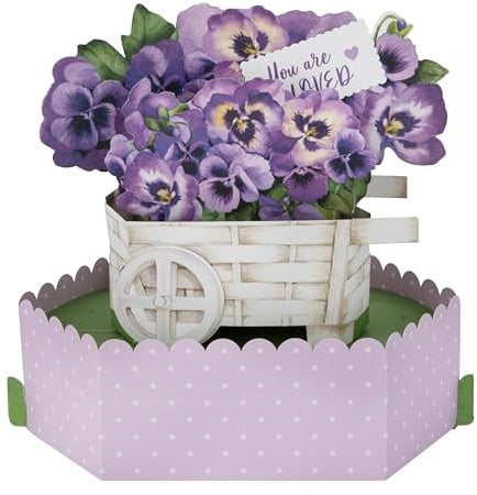 Hallmark Muttertagskarte, 3D- und Pop-Up-Muttertagskarte, für Mama, Oma, Stiefmütterchen-Blumenwagen, Lila