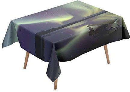 Morbuy Tischdecke Rechteckig Abwaschbar - 3D Polar Lichter Drucken Tischdecken Quadratisch Wasserdicht Lotuseffekt Abwischbar Tischtuch für Dekoration Küche Garten (100x140cm,See)