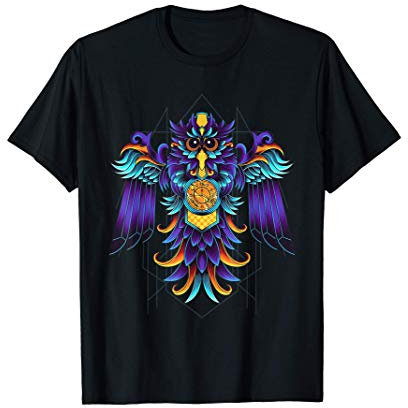 Eule Eulen Geometrische Owl mit Uhr Schleiereule T-Shirt