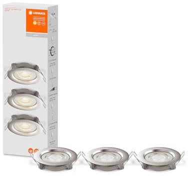 LEDVANCE LED Einbaustrahler, 90mm, 3er Set, 3x 5W, Warmweiß, Stufenlos Dimmbar per Wandschalter, grau