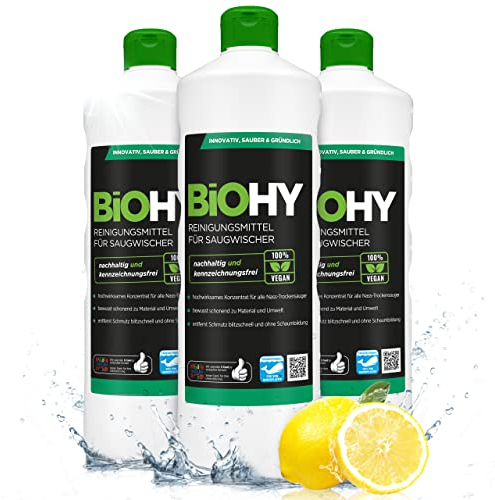 BiOHY Reinigungsmittel für Saugwischer mit Frischeduft (3 x 1 Liter) | 1:200 Konzentrat für alle Nass-Trockensauger | ideal für Fliesen, PVC, Parkett, Laminat & Teppich | streifenfreier Glanz