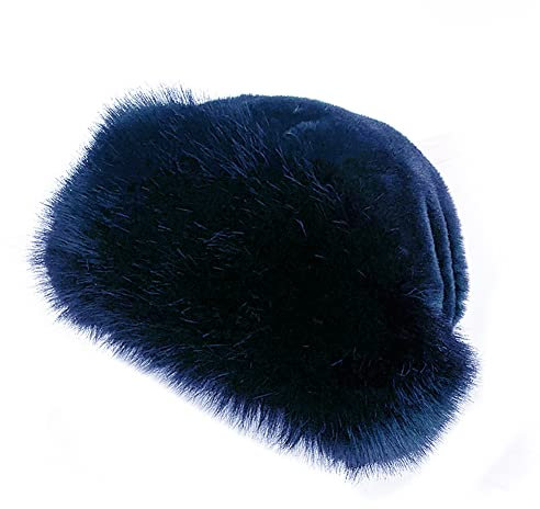 MoreChioce Kunstpelz Mütze, Schwarz Faux Fuchspelz Wintermütze, Warme Trendy Plüsch Kuppel Pelzmütze, Kunstfell Strickmütze Beanie Wollmütze für Zuhause Reisen Skifahren Wandern, Blau