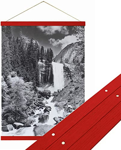 Urhome magnetische Posterleiste aus Holz für Bilder in Rot, 31 cm Posterschiene Bilderrahmen für Wandbilder Poster Fotos Bilderleiste