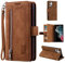 UEEBAI Hülle für Samsung Galaxy S22 Ultra 5G, Retro Reißverschluss Handyhülle PU Leder Handytasche Bumper mit 9 Kartenfächer Standfunktion Geldbörse Trageband Schutzhülle Flip Wallet Case - Braun