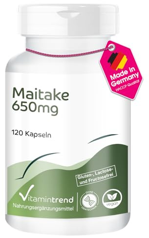 Vitamintrend Maitake Pulver 1300mg Tagesbedarf, 120 Kapseln, hochdosiert, Adaptogen, Nahrungsergänzungsmittel vegan ohne Magnesiumstearat, in Deutschland hergestellt