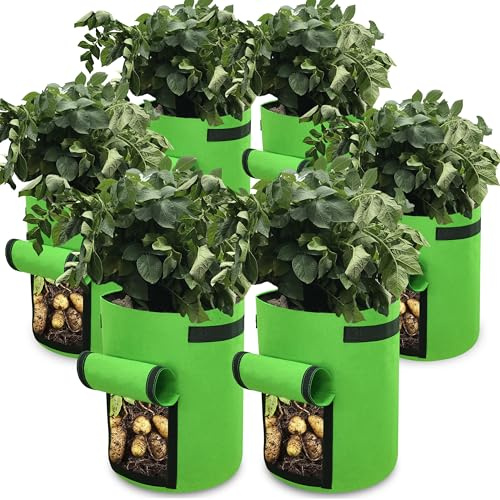 Gardzen 6 Pack BPA-Free 10 Gallon Vegetable Grow Bags with Access Flap and Handles, Suitable for Planting Potato, Taro, Beets, Carrots, Onions, Peanut