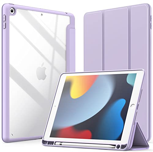 JETech Hülle für iPad 10,2 Zoll (9./8./7. Generation, 2021/2020/2019) mit Stifthalter, Klare Transparente Rückseitenschale Dünner Ständer Stoßfeste Tablet Schutzhülle (Helles Lila)