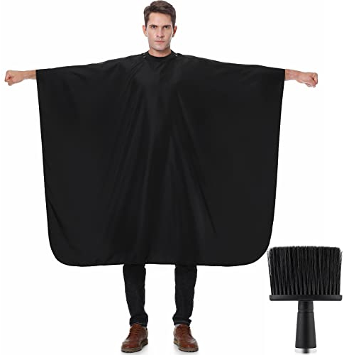 TILYIALA Barber Cape with Neck Duster Brush, Professional Salon Hair Cutting Capes for Adult, Hair Stylist Hairdresser Apron, Black, Large