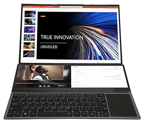 LBEC Computer Portatile a Doppio Schermo, 100-240 V 8 G RAM Schermo Principale HD da 16 Pollici Notebook da 14 Pollici sotto Touch Screen per Ufficio (Spina UE)