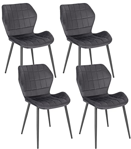WOLTU Esszimmerstühle 4er Set, Küchenstuhl, Polsterstuhl, Wohnzimmerstuhl mit Rückenlehne, gepolsterter Stuhl mit Samtbezug, Metallbeine, Dunkelgrau, BH356dgr-4