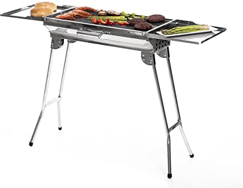 InnovaGoods® Barbecue Pieghevole Acciaio Inox, Portatile, Salvaspazio, Facile Montaggio e Pulizia, Griglia Rimovibile con Maniglie Antiscottatura - Grigio