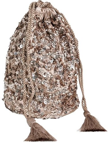 Maya Deluxe Women's Womens Handbag Ladies Sequin Bag Bridesmaids Sparkling Drawstring Coin Purse Pouch for Evening Prom Party Clutch, Taupe Blush