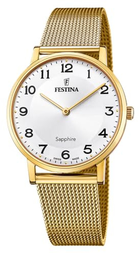 Festina Swiss Made Herrenuhr Analog aus Edelstahl 316l | Quarzwerk, Widerstandsfähiges Saphirglas, Wasserdicht 5 ATM F20022/5 Classic Steel