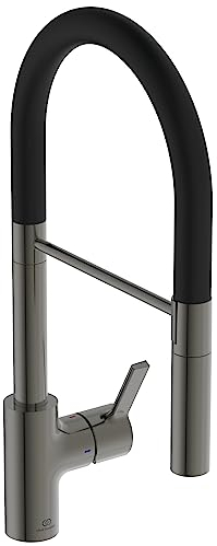 Ideal Standard – Gusto Küchenarmatur, Semi-Professional, mit 2-Funktionshandbrause an Silikonschlauch, Schwenkbereich 360°, 6,1 l/min, Schnellmontagesystem EasyFix+, Magnetic Grey