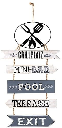 Garten Wegweiser Mit Metall Grill Emblem - Holzplankenschild GRILLPLATZ, 47 x 27 cm, Naturband Aufhängung, Ideal für Terrasse
