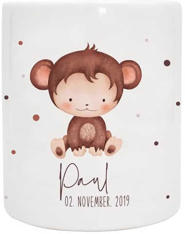 VERSCHENKICH Spardose für Kinder personalisiert - Geschenk für Kinder - Geburtstag, Weihnachten, Geburt - Spardose für Kinder mit Tiermotiv & eigenem Namen für Jungen & Mädchen (Spardose AFFE)