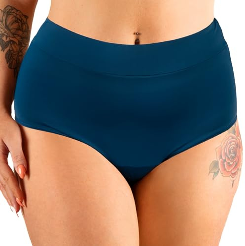 Mademoiselle Culotte - Maillot de Bain Menstruel Taille Haute - 4 Couches Absorbantes pour Flux Léger à Modéré - Protection Réutilisable - Résistant Chlore et UV - Marque Française - Eléonore 2XL