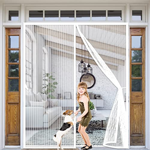 Magnetic Fly Curtain 175 x 220 cm, Insect Screen Door, Magnetic Mesh Mosquito Net, Heavy Duty Magnets for Patio Door, Sliding Door, Double Door, French Door, White