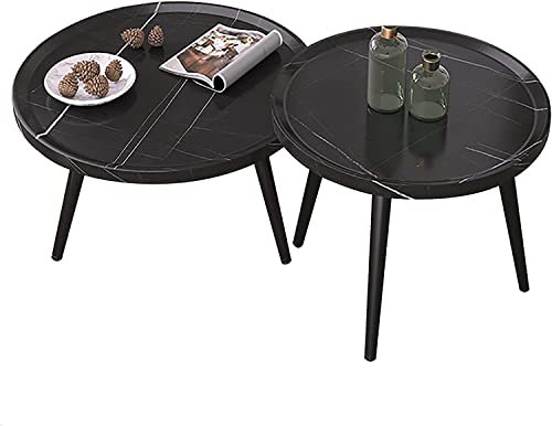 Table Basse gigogne Ronde en Bois, Tables d'appoint de canapé d'appoint Modernes, Tables Basses créatives/Table de Chevet, Ensemble de 2, avec Repose-Pieds réglable, pour Le Salon, la chambr