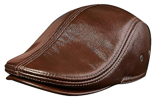 KINROCO Herren Schiebermütze Leder Jagd Flatcap Newsboy Cap Ivy Golf Cabbie Gatsby Hut(Size:57-58cm/22.4-22.8in,Color:Braun)
