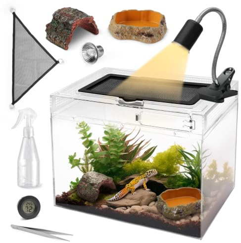 AZV Reptile Tank Starter Kit,8 Piece Escape Proof Hermit Crab Cage Large