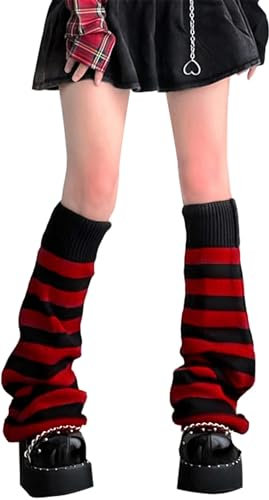 Happy Cherry Knit Leg Warmers for Women Japanese Style Winter Boot Socks Solid Striped Leg Warmers High Footless Knee Socks