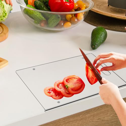 CALISTOUK Acryl-Schneidebrett mit Thekenlippe, transparentes Schneidebrett, Arbeitsplattenschutz für Küche, 39 x 27 cm