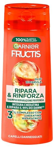 Garnier Fructis, Multi Pack Shampoo Ripara&Rinforza, Per Capelli Danneggiati, Riparazione Profonda, Per Capelli Più Forti, Con Olio di Marula e Cheratina Riparatrice, Keratin Filler, Confezione da 6