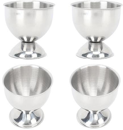 RXMORI Juego de 4 Hueveras, Soporte para Hueveras de Acero Inoxidable de 40 Ml, Soporte para Huevos Cocidos, Bandeja para Huevos, Hueveras de Metal para Huevos Pasados por Agua
