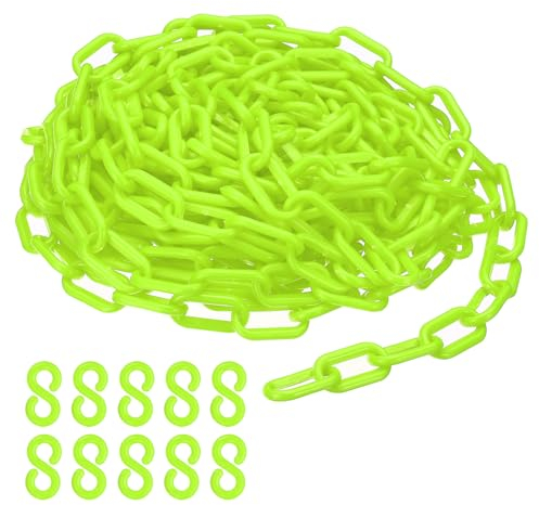 PATIKIL Plastic Chain,32 FEET Safety Barrier Chain for Crowd Control, 1/4inch(6mm) Green Plastic Chains Links for Queue Lines, Parking, Fences, Gate, Concerts, and Decoration