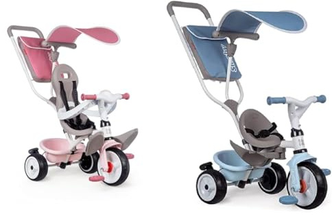 Smoby - Tricycle Baby Balade Plus Rose - Vélo Evolutif Enfant Dès 10 Mois - Roues Silencieuses & Tricycle Baby Balade Plus Bleu - Vélo Evolutif Enfant Dès 10 Mois - Roues Silencieuses