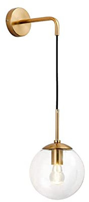 EKSED Applique Murale Verre Intérieur - Luminaire Mural Design avec Finitions Métal Doré et Douille E27 pour Chambre, Salon, Salle à Manger (15cm,Transparent)