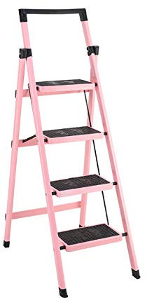 Tritthocker, hochbelastbare Klappstufen, platzsparende Trittleiter für zu Hause, tragbar, schwere 4-Stufen-Leiter für zu Hause, Pink, 42 ​​x 74 x 135 cm (Pink, 42 ​​x 74 x 135 cm) To pursue happiness