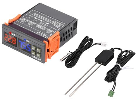 diymore STC-3032 Digitaler Temperatur- und Luftfeuchtigkeitsregler, AC110V-230V Temperatur- und Luftfeuchtigkeitsthermostat mit zwei NTC-Fühlern Kühl- und Heizgeräte