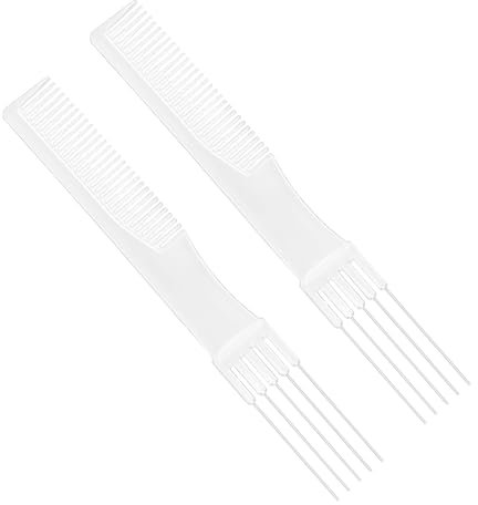 2pcs Teasing Combs with Metal Prong, Double-Head Hair Picking Comb Fork Comb Tool for Women Fine, Thick, Thin Hair Styling Salon - Fluffing and Styling (White)