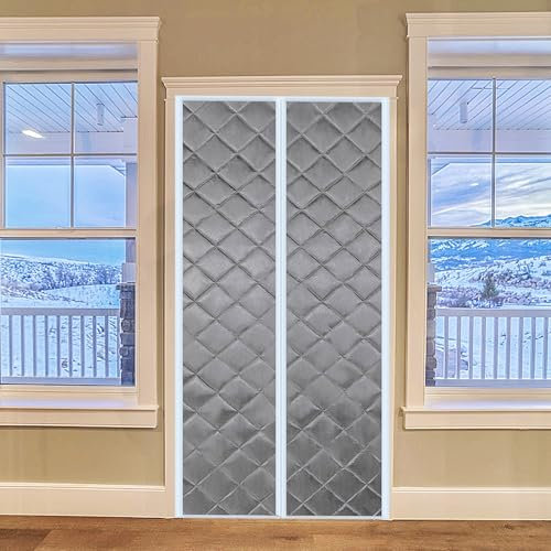 Insulated Door, 210x250cm Keep Cold Out Door Cover Auto Closer for Kitchen, Bedroom, Air Conditioner Room,Hands Free(Grey)