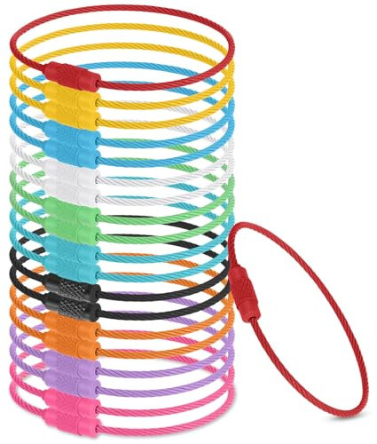 Prasacco 20 llaveros de cuerda de alambre, 15 x 1,5 cm, acero inoxidable, llavero multicolor suave con cierre de rosca, llaveros multifuncionales para etiquetas de equipaje, llaves, colgantes,