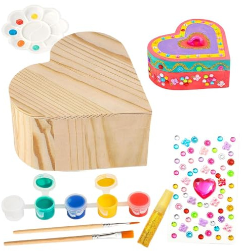 Derwrtup Paint your own wooden jewellery box, children make their own jewellery box, chest crafts, art set  for  , painting set  for decorating