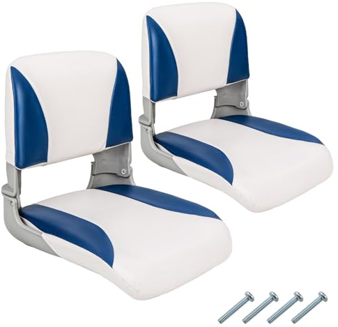 HOMASIS 2er Set Bootssitz klappbar, gepolsterter Bootsstuhl mit 7CM dickem Sitz, wasserdichter Steuerstuhl mit Rückenlehne & Metallrahmen, Steuersitz für Boote, bis 150 kg belastbar (Blau+Weiß)