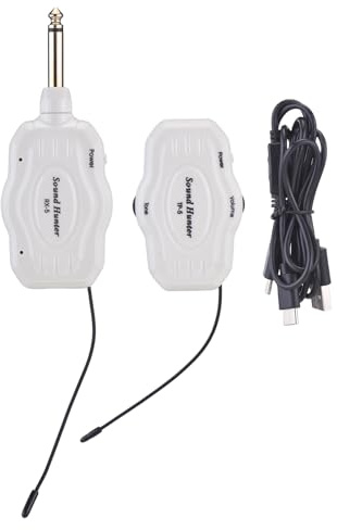 Wireless Guitar Transmitter Receiver Set UHF Digital mit wiederaufladbarem Akku 6-8 Stunden Laufzeit für E-Gitarre Bass und Blasinstrumente (weiß)